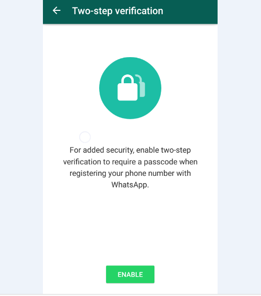 enable WhatsApp Two-step verification