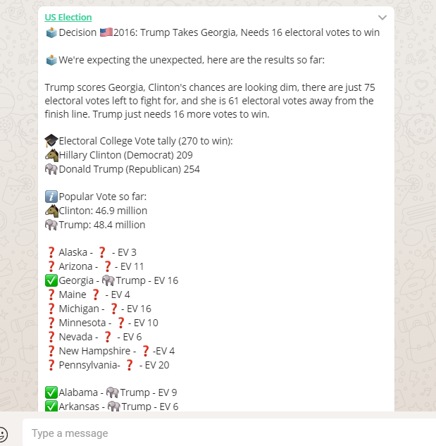 US Election on WhatsApp Trump wins