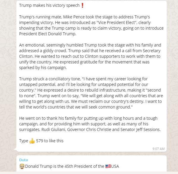 US Election on WhatsApp Trump wins