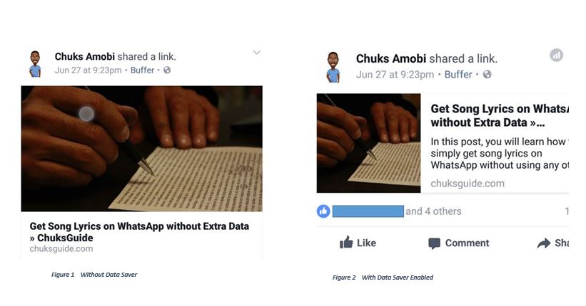FAcebook data saver vs non data saver