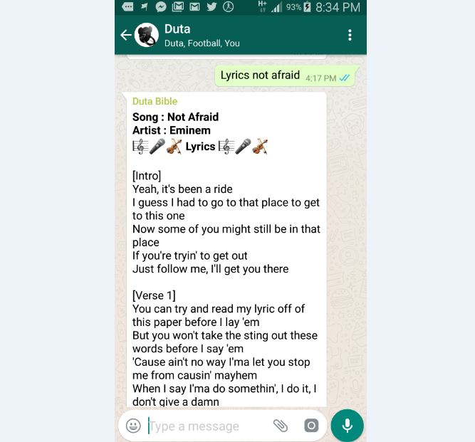 Get song lyrics on whatsapp