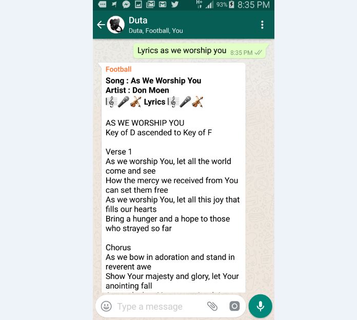 Get song lyrics on whatsapp