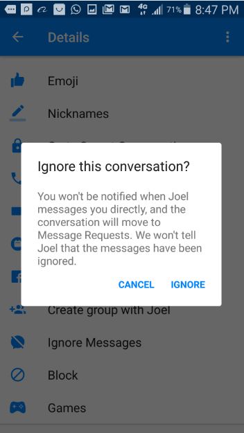 ignore Messages on Facebook Messenger