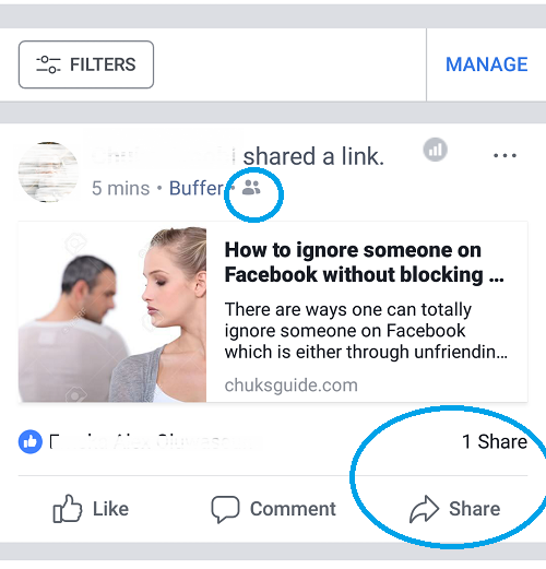Facebook Share button showing