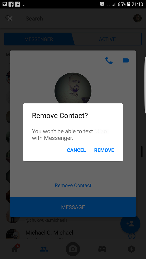 delete Messenger contact