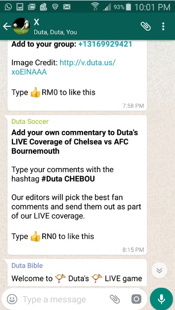 Duta WhatsApp LIVE commentary Coverage