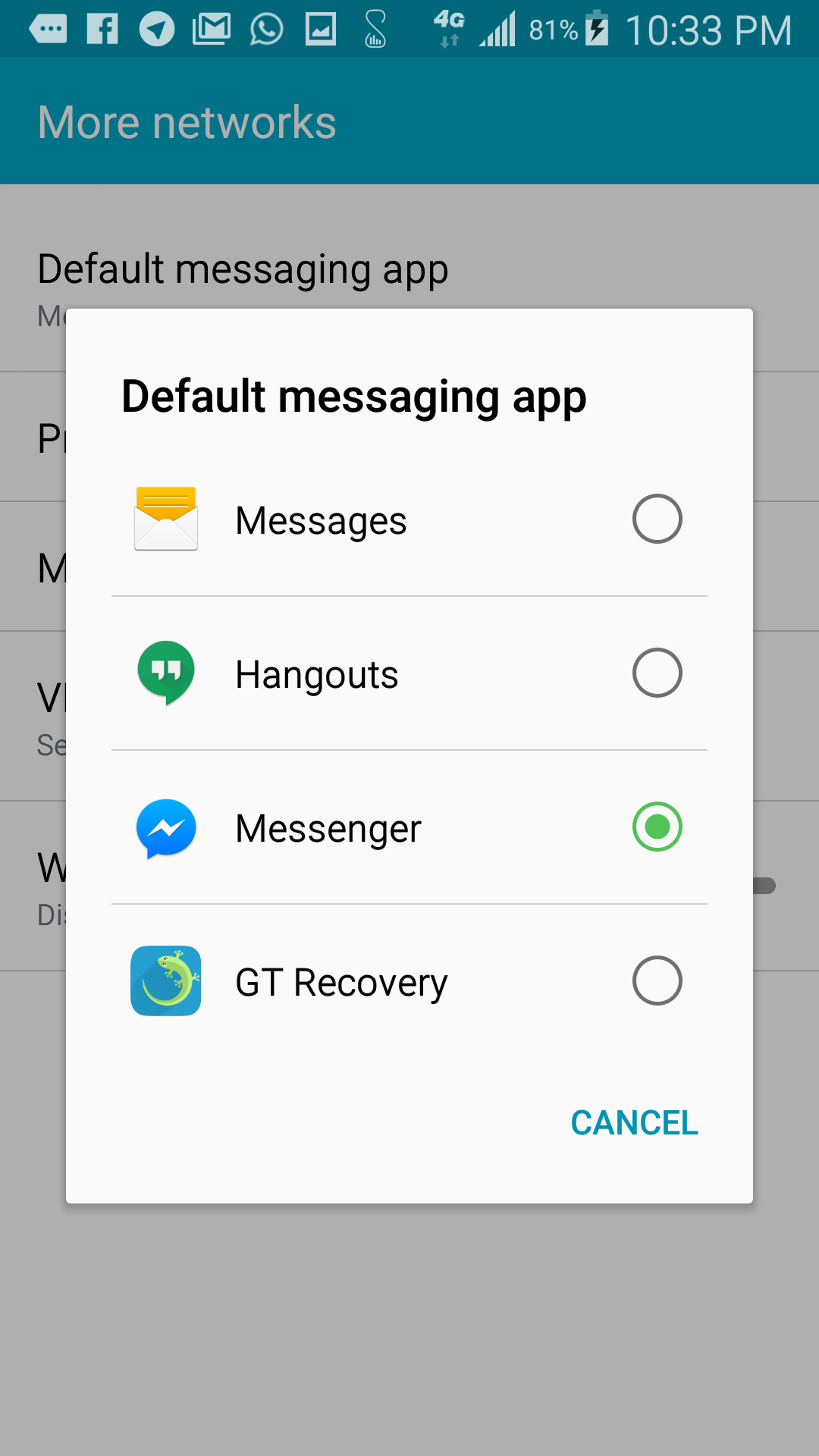  turn off Messenger as default sms app