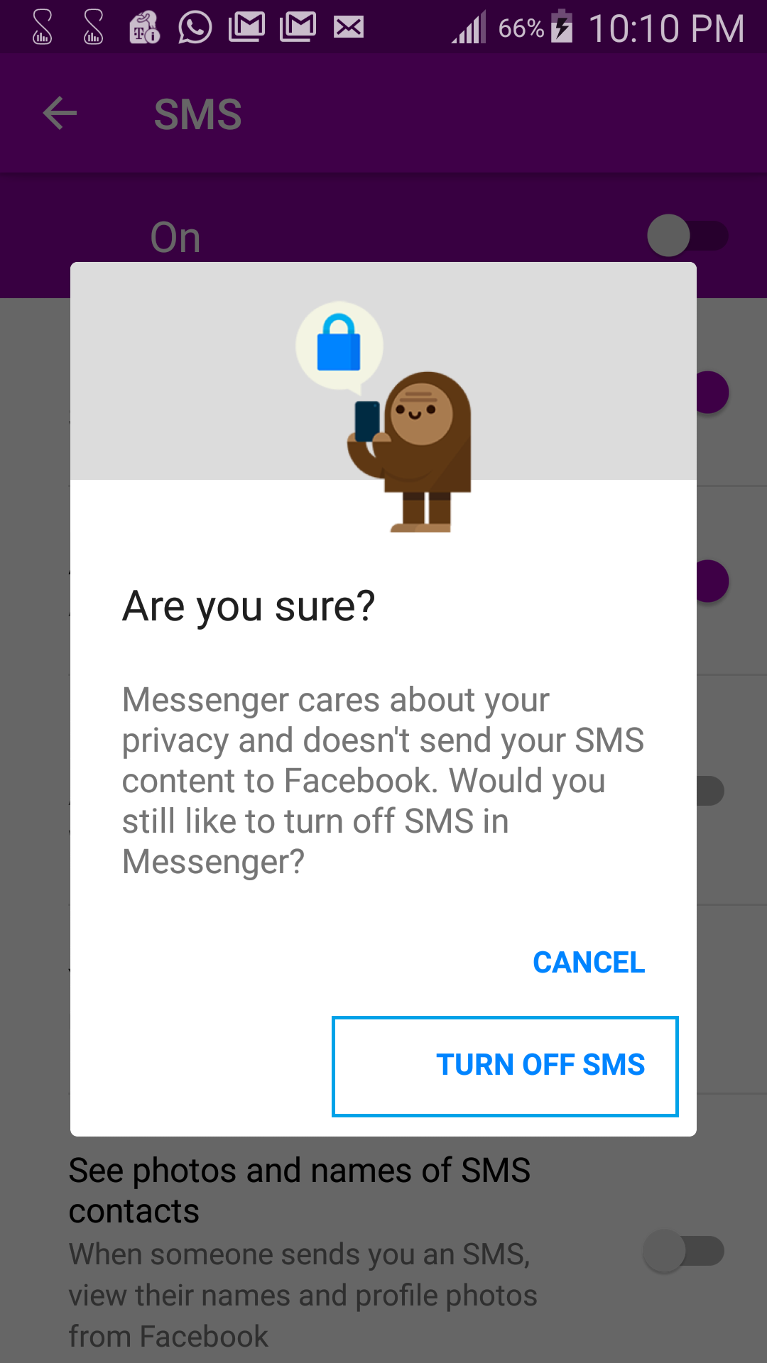  turn off Messenger as default sms app