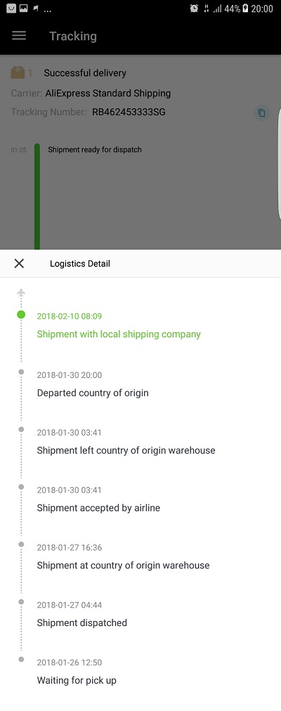 AliExpress Order Tracking and logistics detail