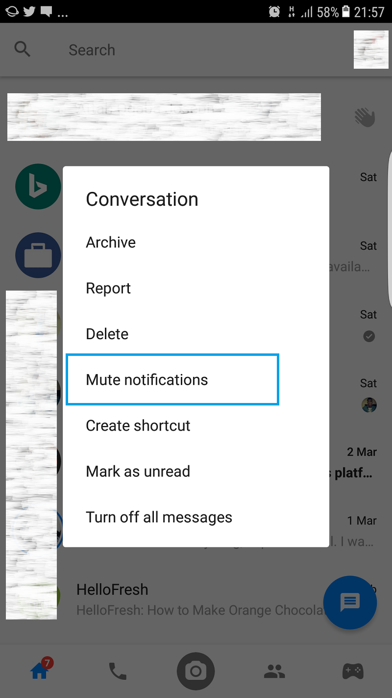 Messenger mute notifications