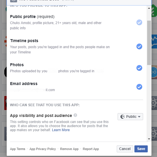 modify facebook app permission
