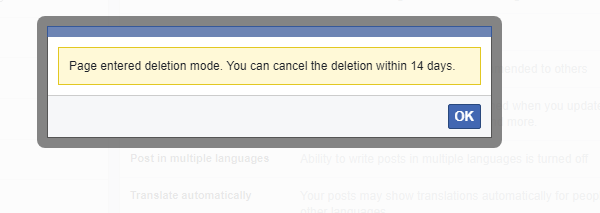 Remove Facebook Page Deletion Mode