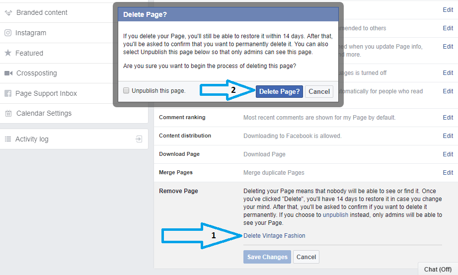 Remove facebook Page
